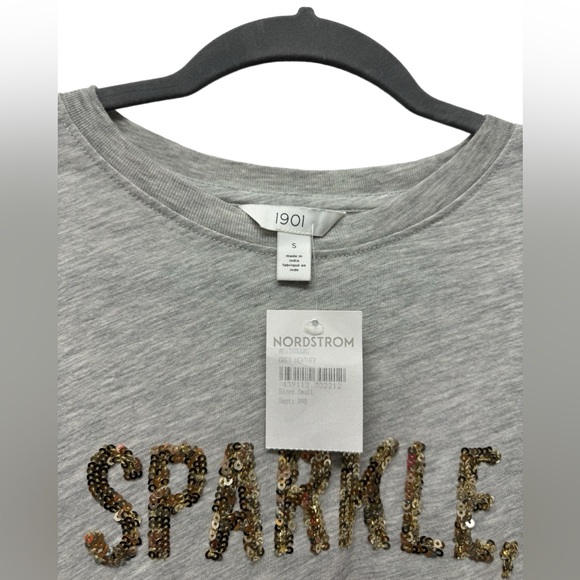 New! 1901 short sleeve t-shirt, cotton, gray, sparkle twinkle happy joy, small - Picture 5 of 6